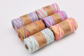 3mm Variegated 3ply Cotton Rope Multi color Macrame rope 90meters Jewelry making Cord