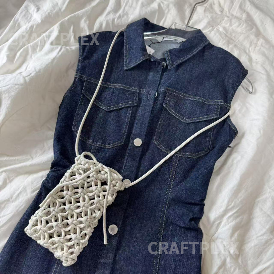 [MACRAME DIY KIT] SILVER PEARL MINI CROSS BAG - Handemade Self Making KIT