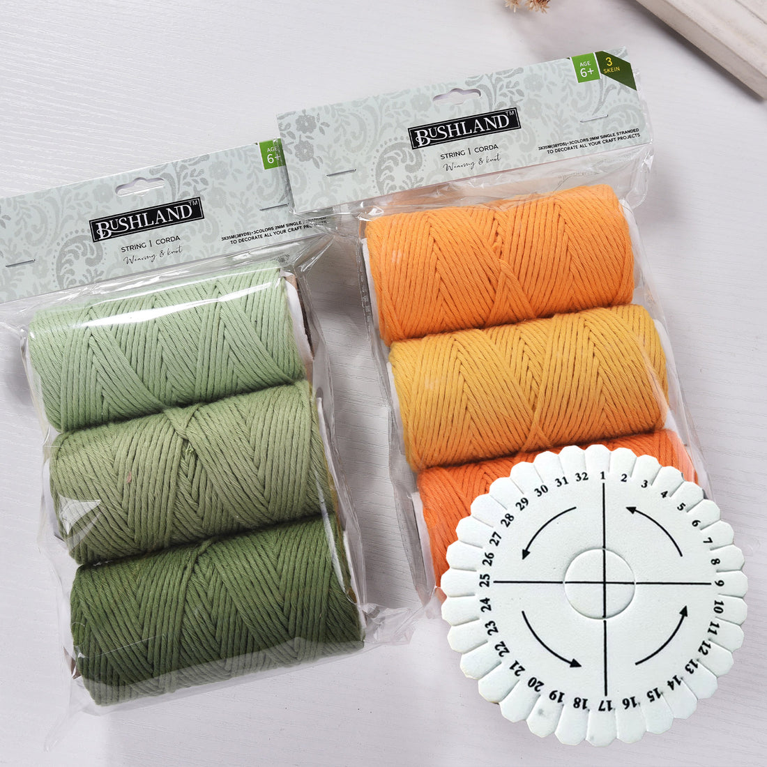 BUSHLAND 2mm Cotton String 3color in one Set Kumihimo disc included 105meters a set Pure Cotton Single stranded Weaving yarn
