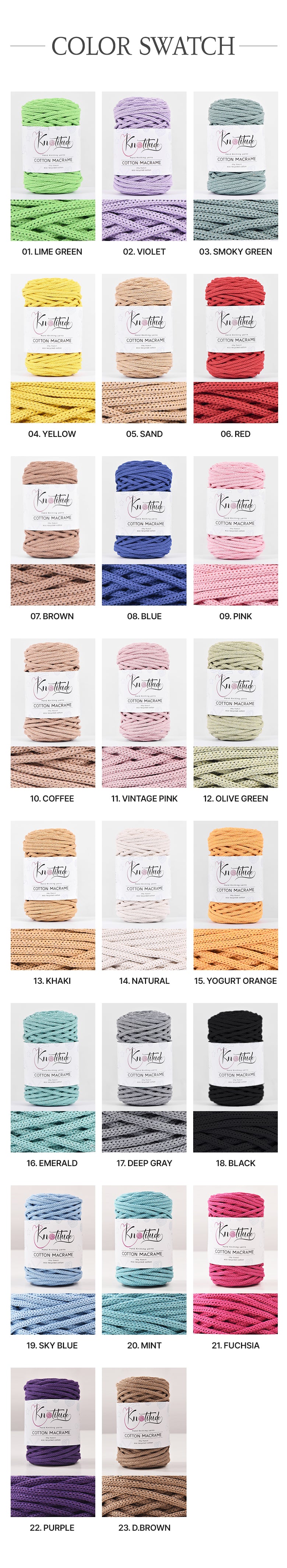 4mm x 50meters Cotton Macrame Chunky Yarn for hand knitting & crochets Bag Making Rug Knitting cord