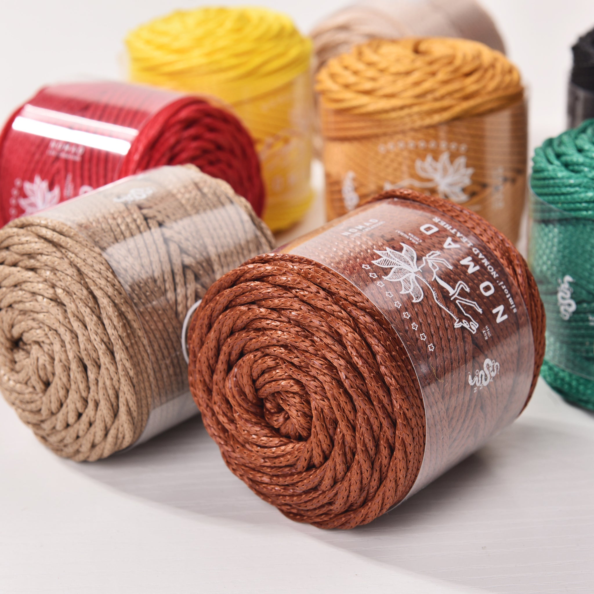 2mm NOMAD Leather Looking Yarn Artificial Leather cord 50meters Lightweight hand Knitting ball, 130gram Bag crochet yarn