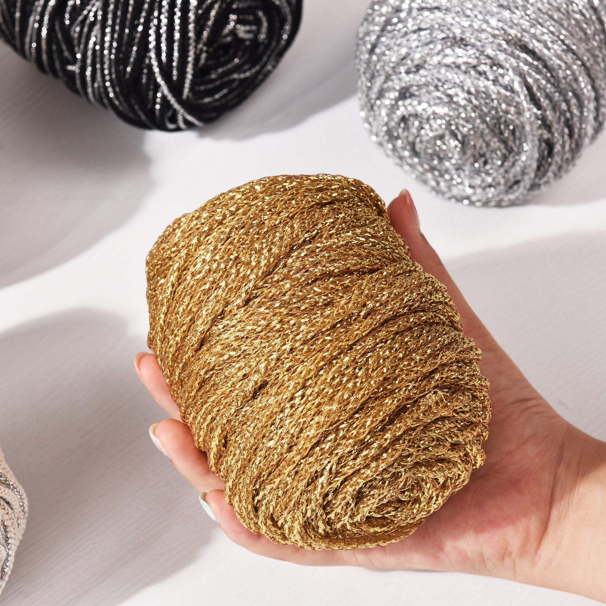 Lurex 4mm Metallic Braided Cord 50meters Metallic knitting thread Packing material Silver glitter Rope