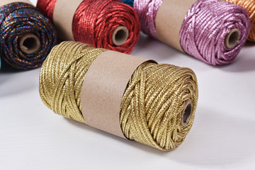 Thick Shiny cord 5mm Metallic Braid Rope 50yards Glittered Macrame Rope Gold color rope
