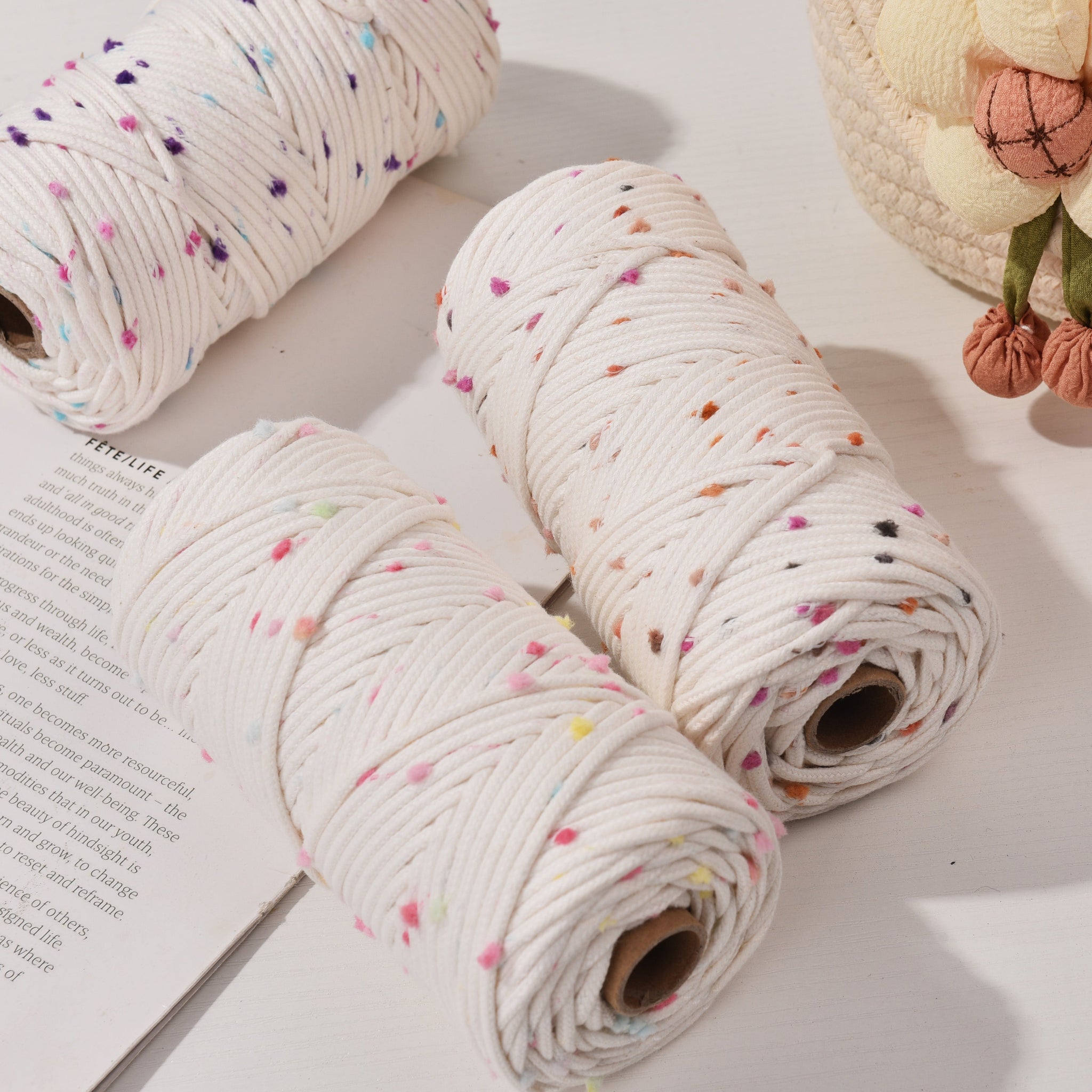 Pompom Fluffy 3mm Cotton Braided Cord 90yds Party supply rope Candy pop effects Cute Macrame Rope Christmas Decoration