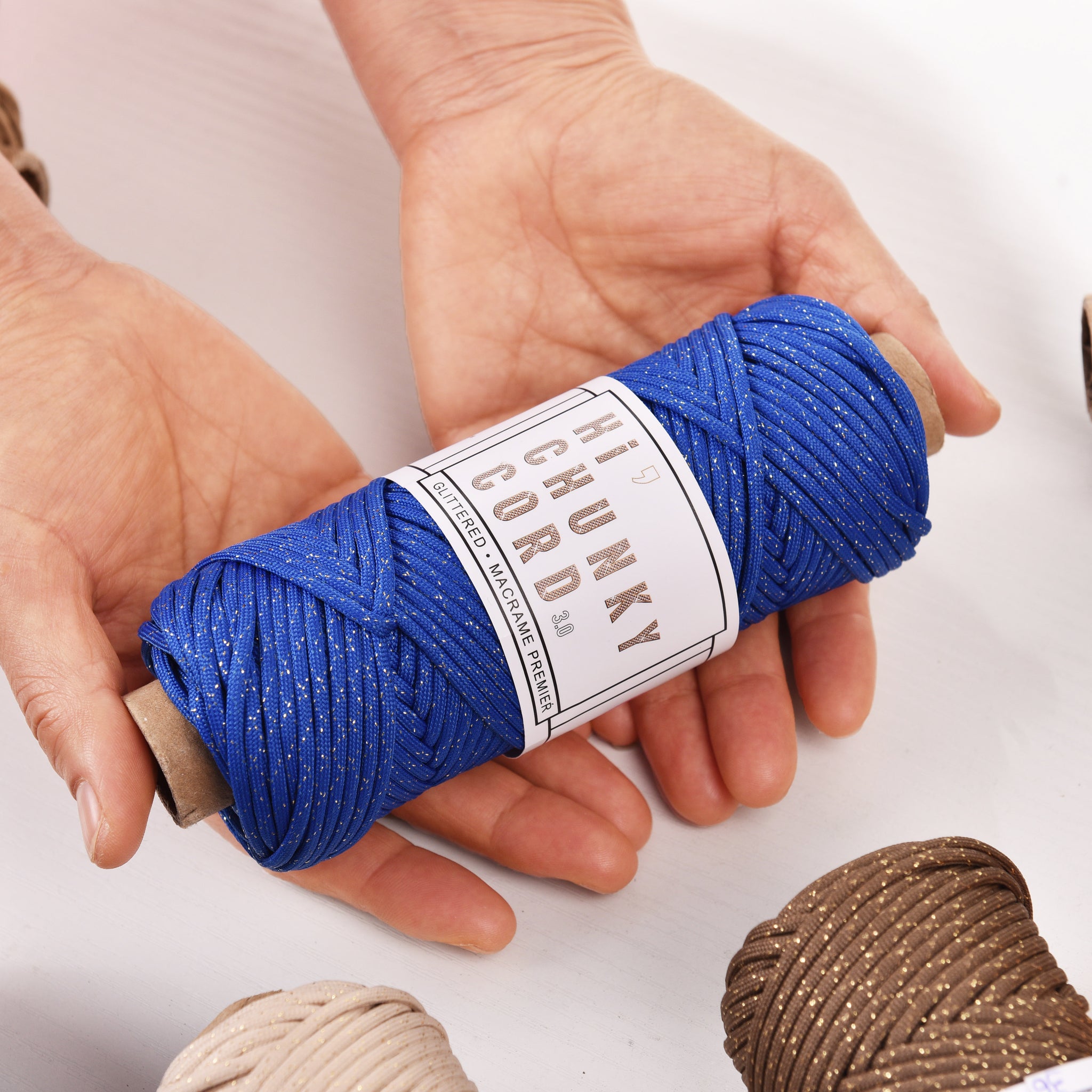 Gilttered 3MM Soft Polyester Macrame Braid Cord Chunky String Lightweight Rope 50meters