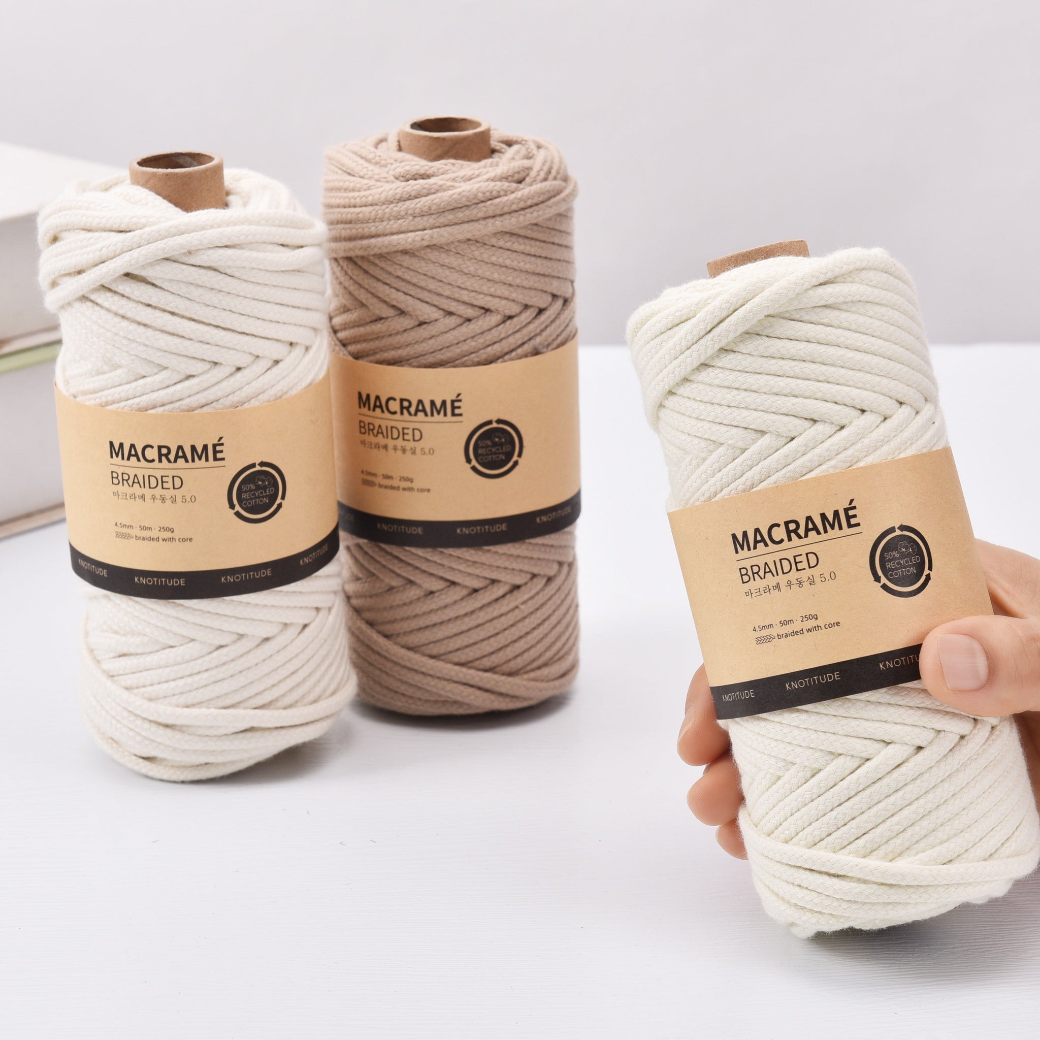 KNOTITUDE 5mm MACRAME BRAIDED CORD 50mts Bag Making Cord Hand Knitting Poly Cotton Rope All purpose cord