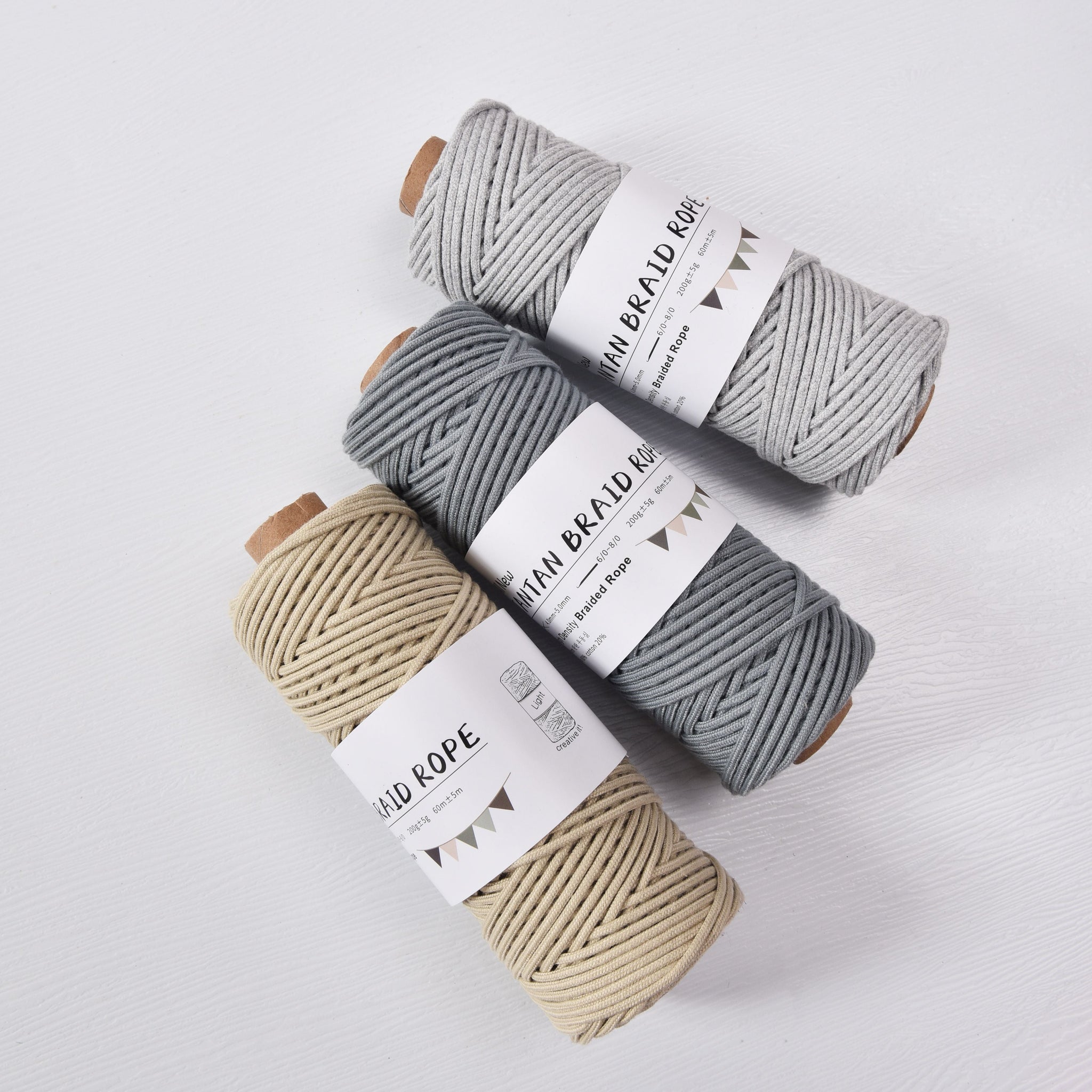 KNOTITUDE 2mm COTTON FEEL BRAIDED CORD 60meters a roll Macrame Net Bag Knotting Cord Hand Knitting PolyCotton Rope All purpose cord