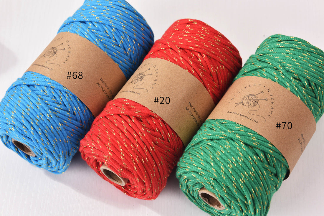 MIU Pattern Braided 3mm x 90meters Metallic Blended Cotton Cord Chunky Macrame Cord