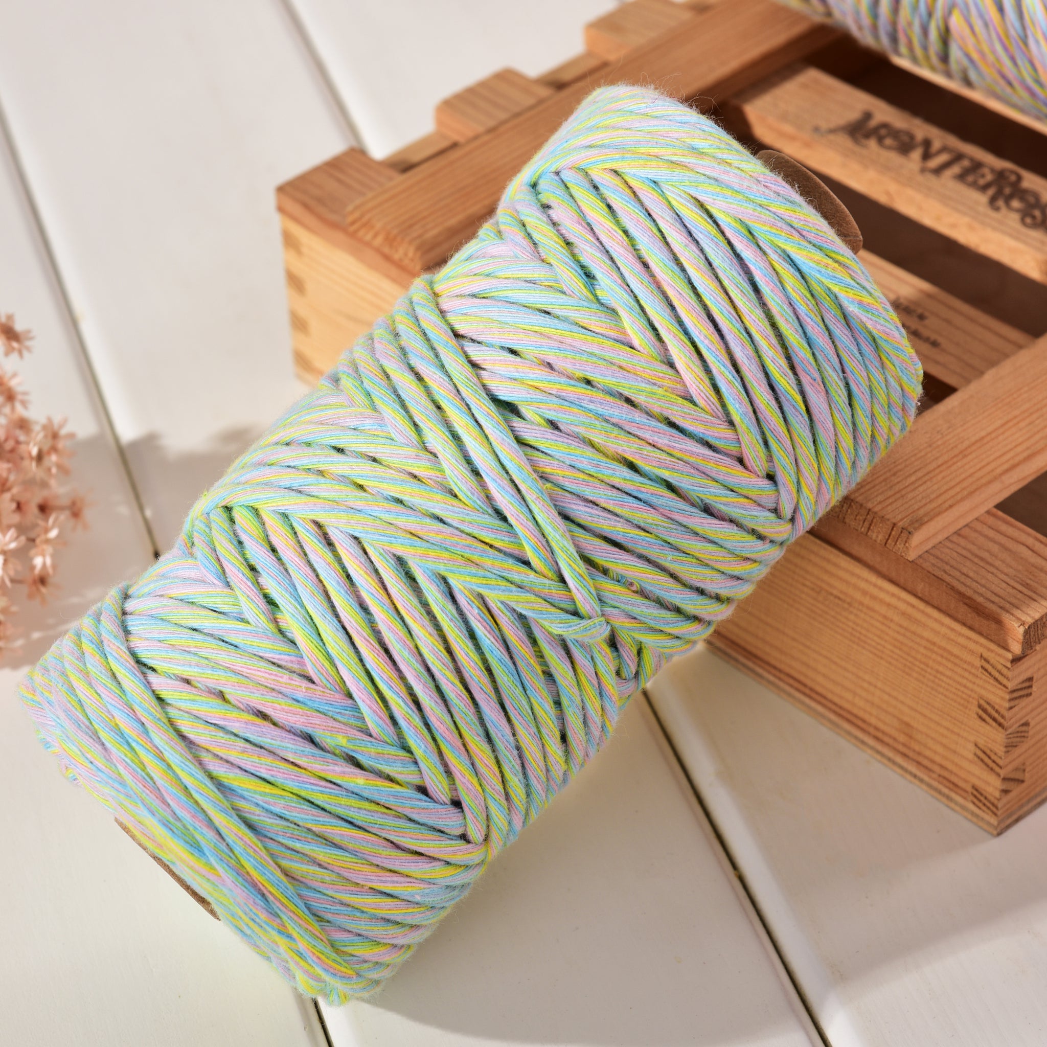 Multi Color mixed 3.5mm Single Stranded String 80meters Pure Cotton Macrame Cord Tapestry making, Flower hanger knot
