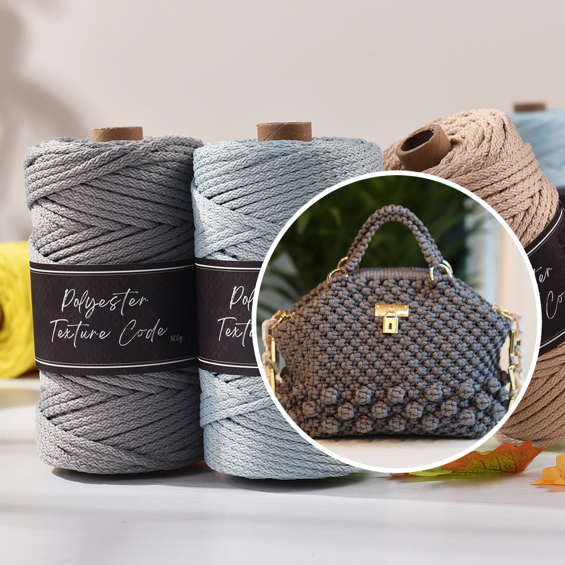 Zigzaged 5mm Soft Polyester cord 90yards Unique Braided yarn Hand Crochet Bag knitting cord