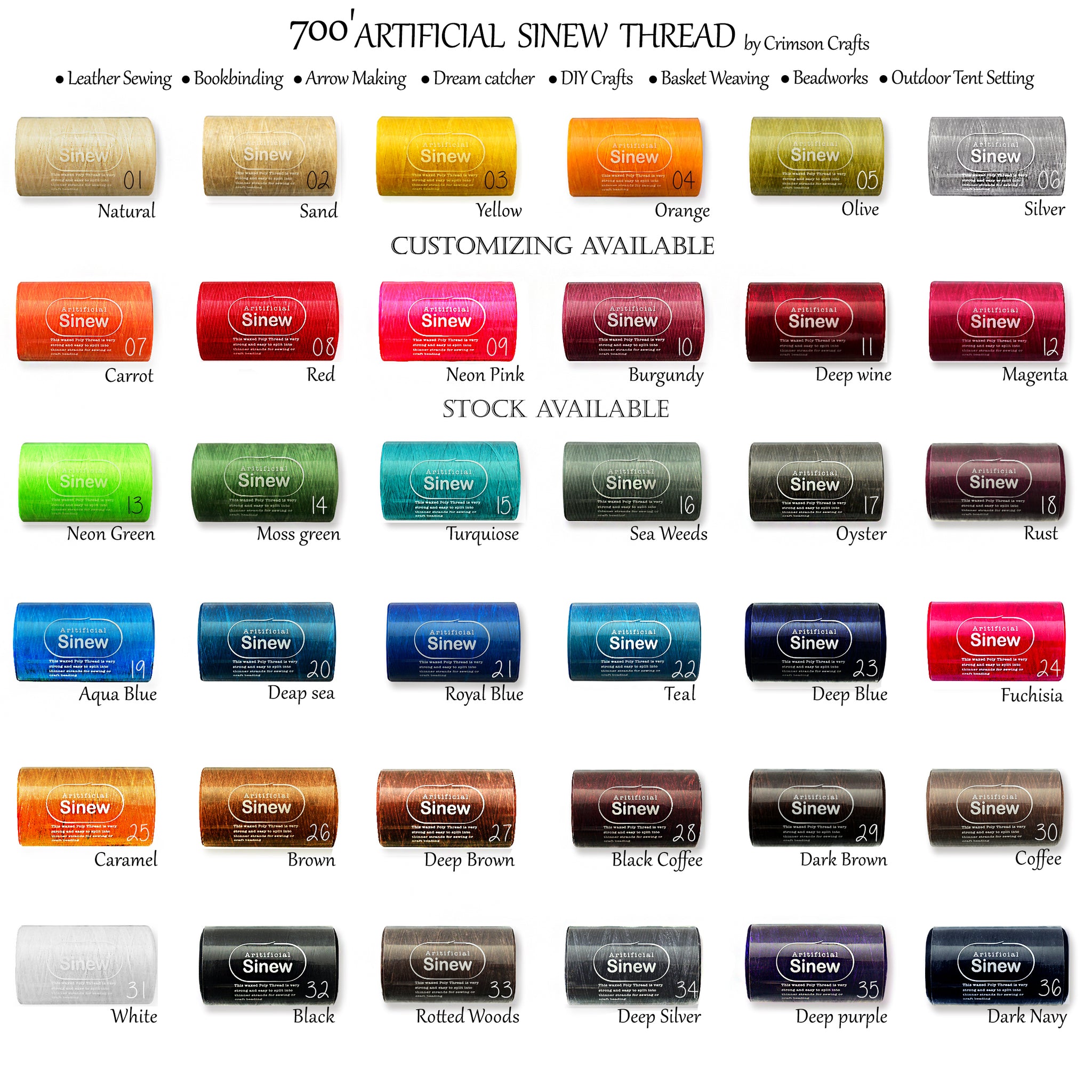 700 Feet Artificial SINEW Thread Robust & Strong perfect for Arrow Making, Dream Cathcher Making, Leather Sewing work, Outdoor Tent setting