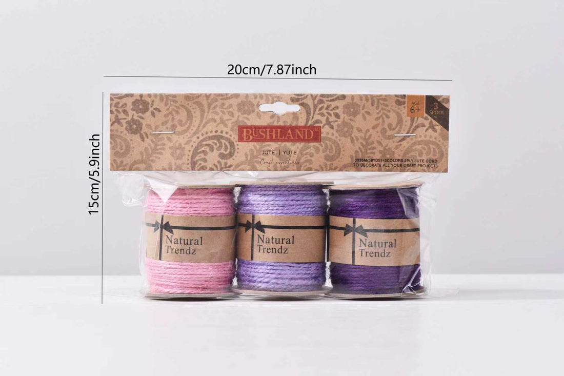 3 in 1 Jute Twines 2ply cord Home decoration, 3 colors in one card  macrame works, packaging material